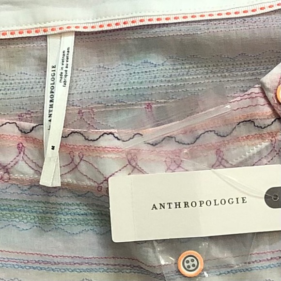 Anthropologie White Embroidered, Cotton Blouse SzM - Picture 6 of 8